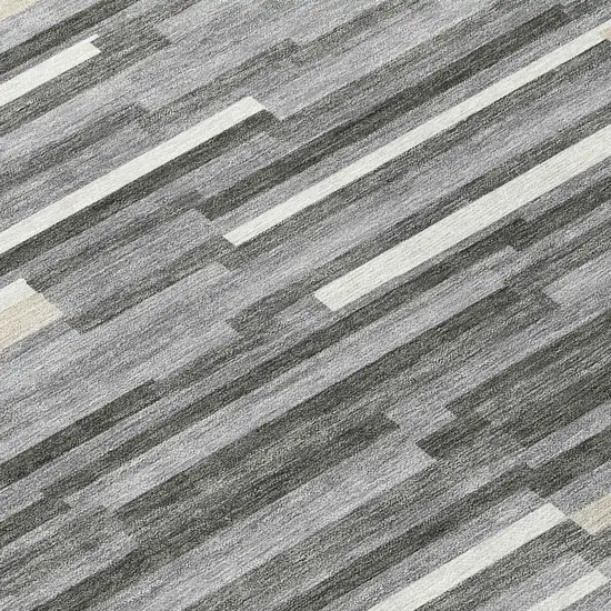 8' Gray And Ivory Round Striped Washable Indoor Outdoor Area Rug Photo 4