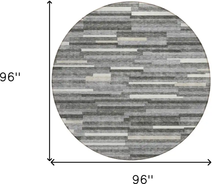 8' Gray And Ivory Round Striped Washable Indoor Outdoor Area Rug Photo 3