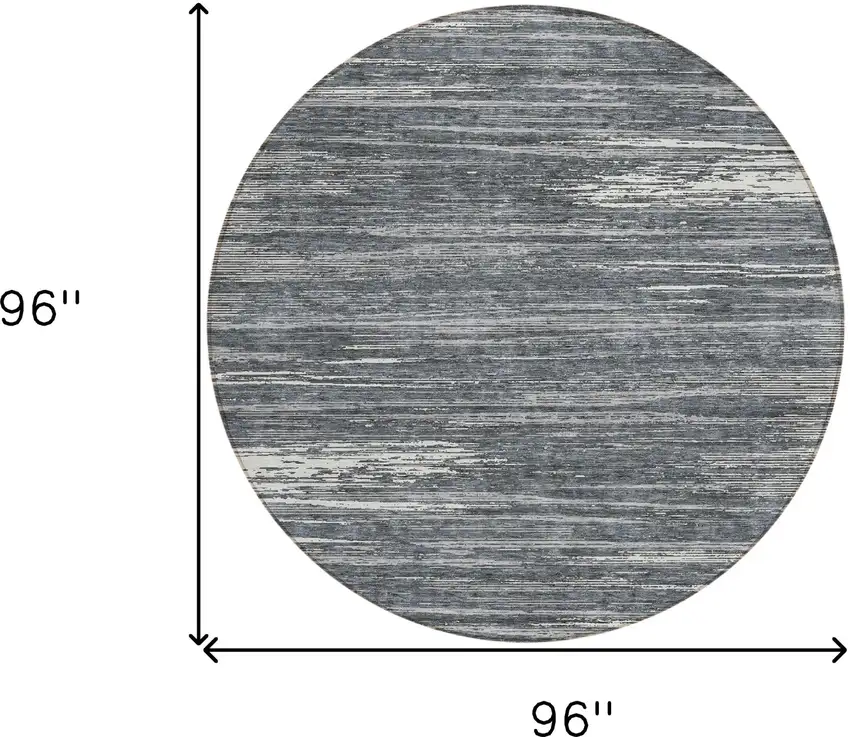 8' Gray And Ivory Round Striped Washable Indoor Outdoor Area Rug Photo 3