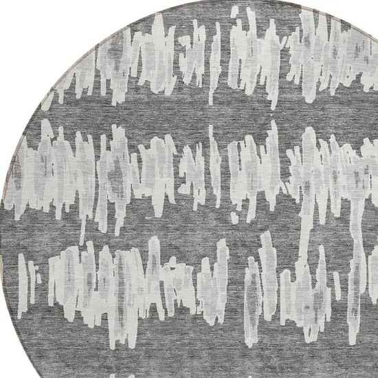 8' Gray And Ivory Round Striped Washable Indoor Outdoor Area Rug Photo 4