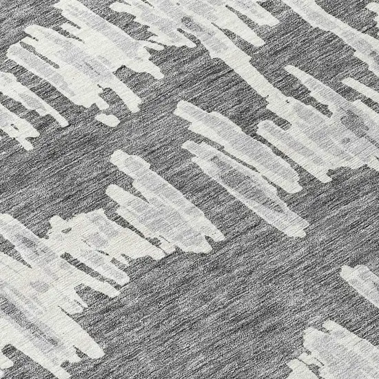 8' Gray And Ivory Round Striped Washable Indoor Outdoor Area Rug Photo 8