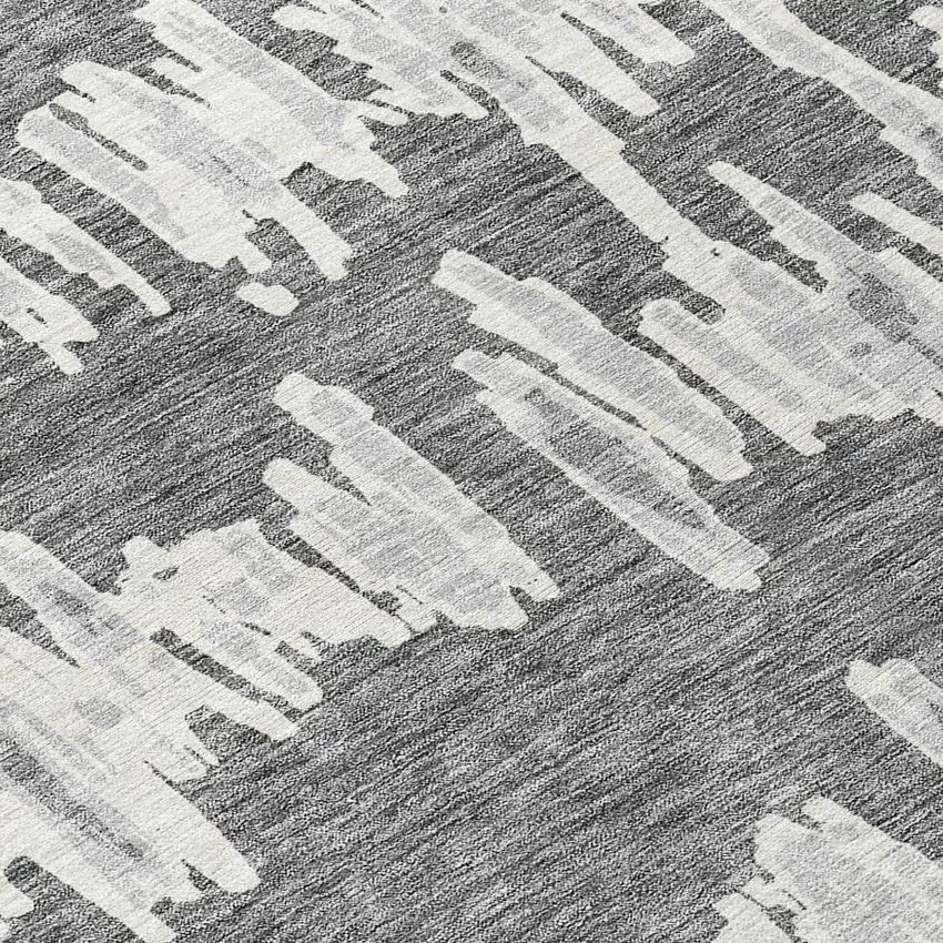 8' Gray And Ivory Round Striped Washable Indoor Outdoor Area Rug Photo 8