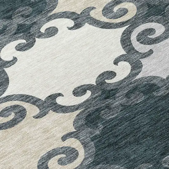 8' Gray And Ivory Round Trellis Washable Indoor Outdoor Area Rug Photo 8