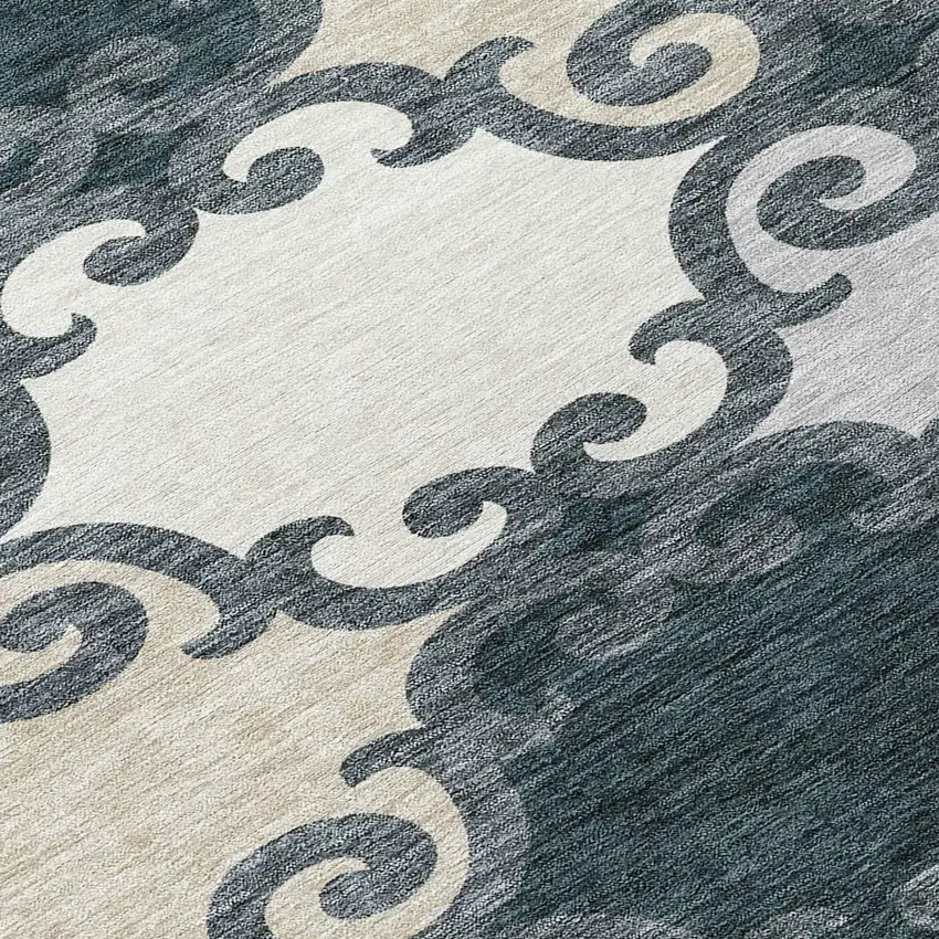 8' Gray And Ivory Round Trellis Washable Indoor Outdoor Area Rug Photo 8