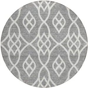 Photo of 8' Gray And Ivory Round Trellis Washable Indoor Outdoor Area Rug