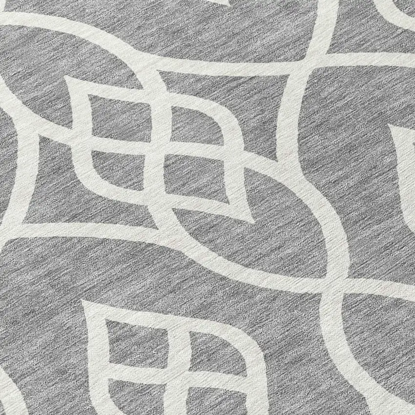 8' Gray And Ivory Round Trellis Washable Indoor Outdoor Area Rug Photo 8