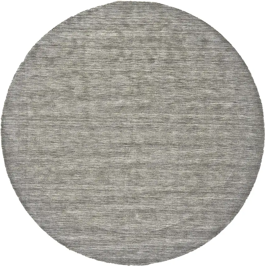 8' Gray And Ivory Round Wool Hand Woven Stain Resistant Area Rug Photo 1