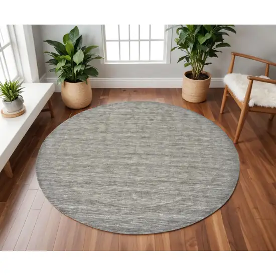 8' Gray and Ivory Round Wool Hand Woven Area Rug Photo 1