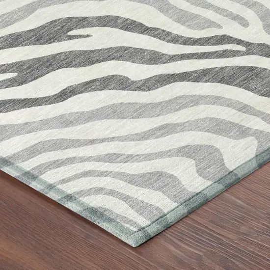 8' Gray And Ivory Round Zebra Print Washable Indoor Outdoor Area Rug Photo 4