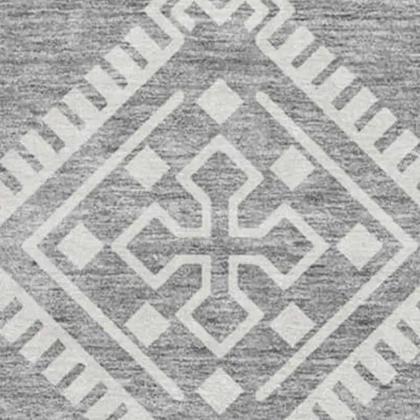 8' Gray And Ivory Southwestern Washable Round Rug With UV Protection Photo 3