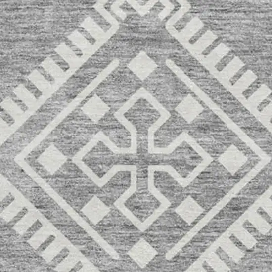 8' Gray And Ivory Southwestern Washable Round Rug With UV Protection Photo 3