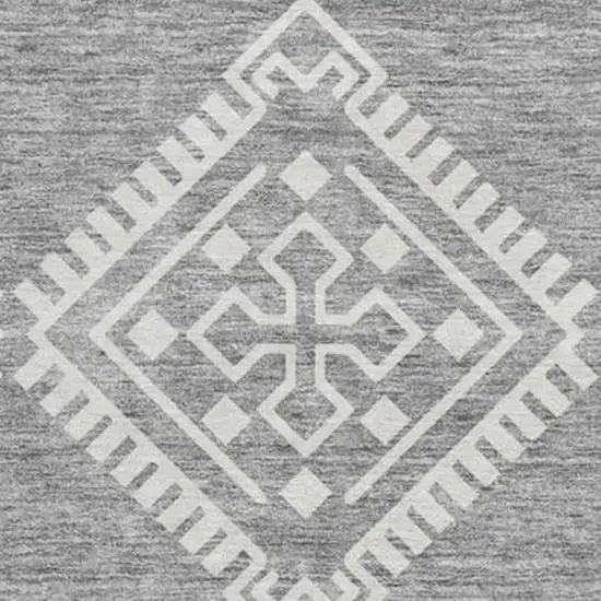 8' Gray And Ivory Southwestern Washable Round Rug With UV Protection Photo 4