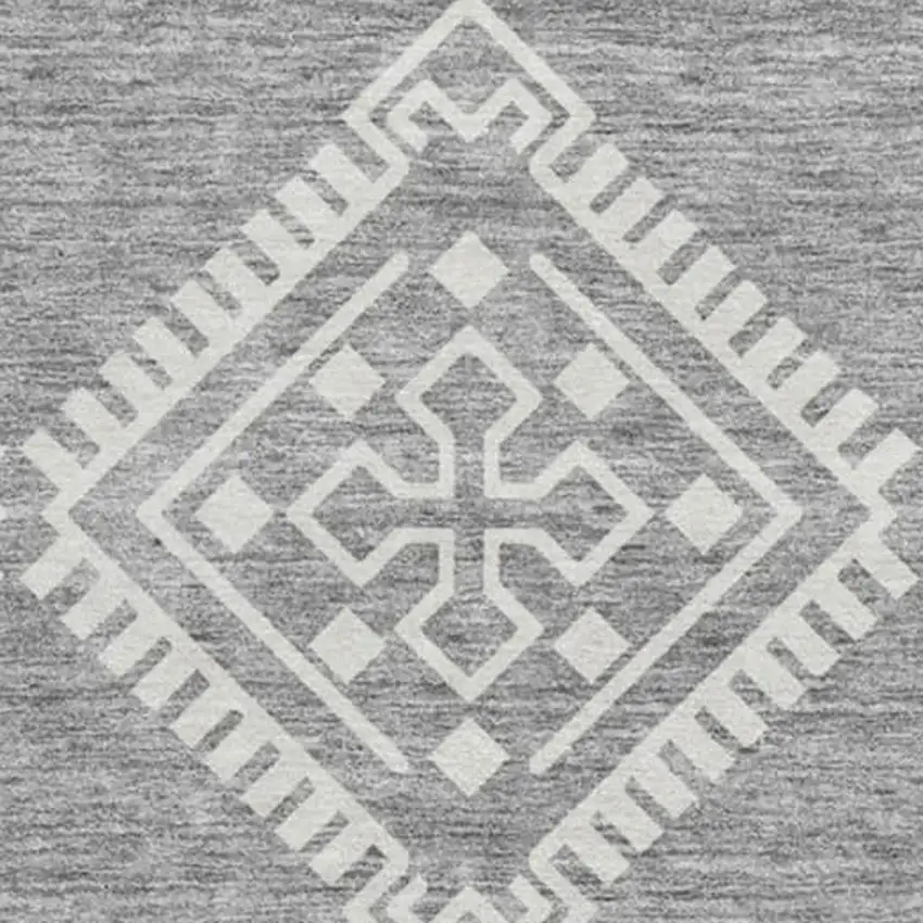 8' Gray And Ivory Southwestern Washable Round Rug With UV Protection Photo 4