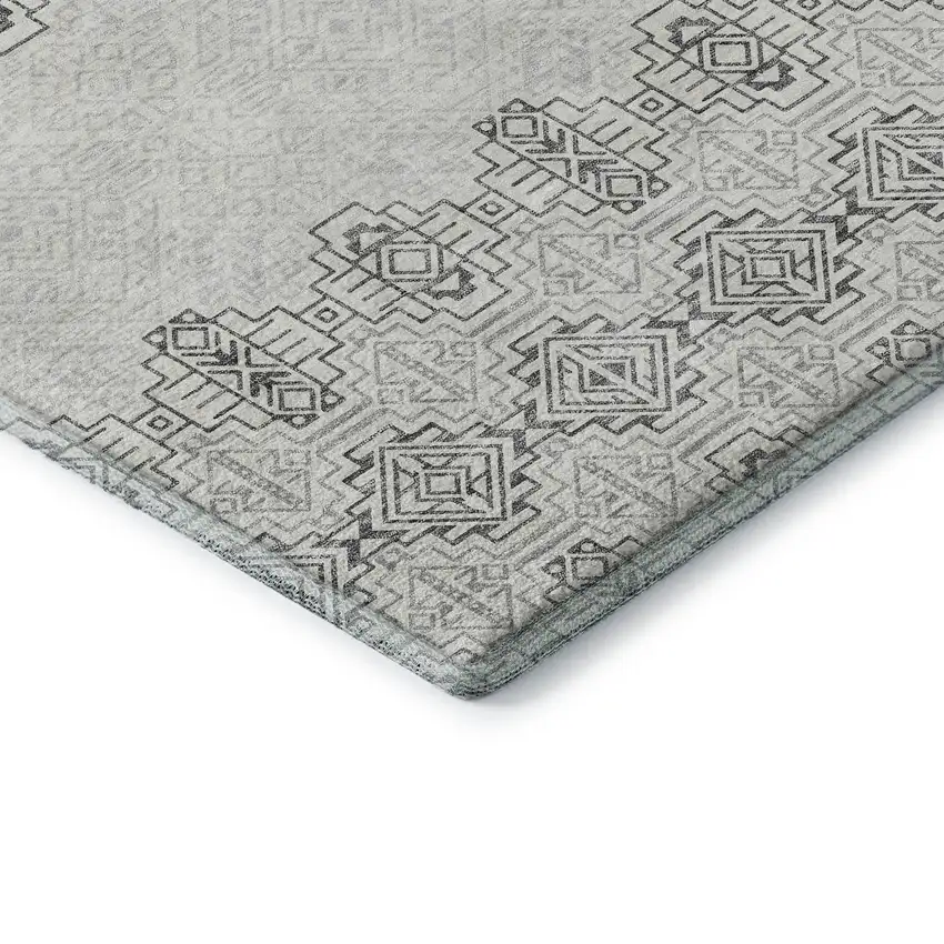 8' Gray And Ivory Southwestern Washable Round Rug With UV Protection Photo 6