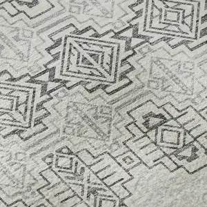 Photo of 8' Gray And Ivory Southwestern Washable Round Rug With UV Protection