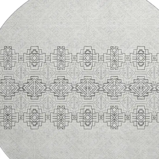 8' Gray And Ivory Southwestern Washable Round Rug With UV Protection Photo 2