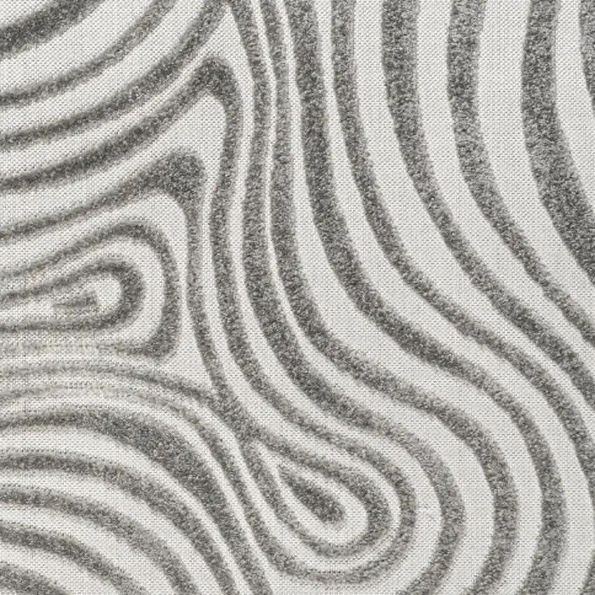 5' Gray And Ivory Square Abstract Indoor Outdoor Area Rug Photo 2