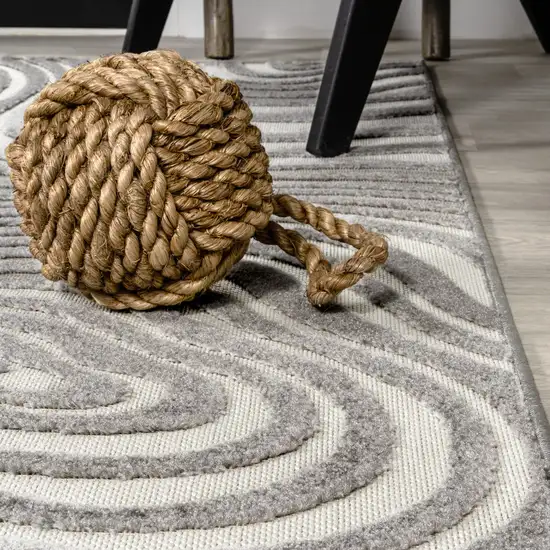 5' Gray And Ivory Square Abstract Indoor Outdoor Area Rug Photo 6