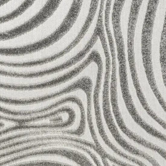6' Gray And Ivory Square Abstract Indoor Outdoor Area Rug Photo 2