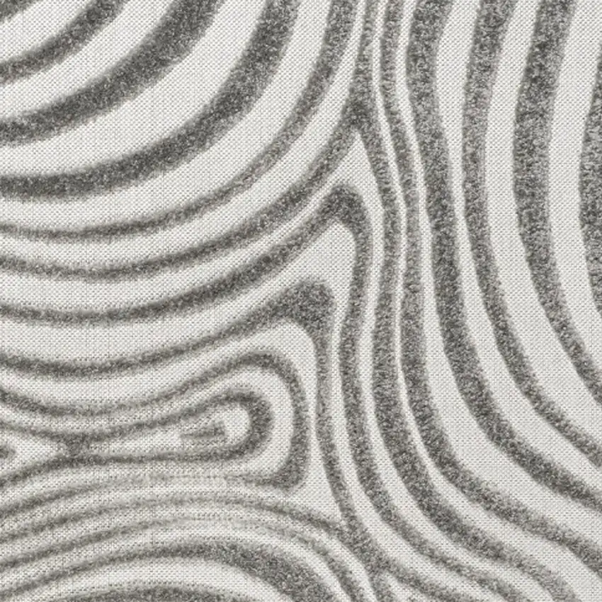 6' Gray And Ivory Square Abstract Indoor Outdoor Area Rug Photo 2