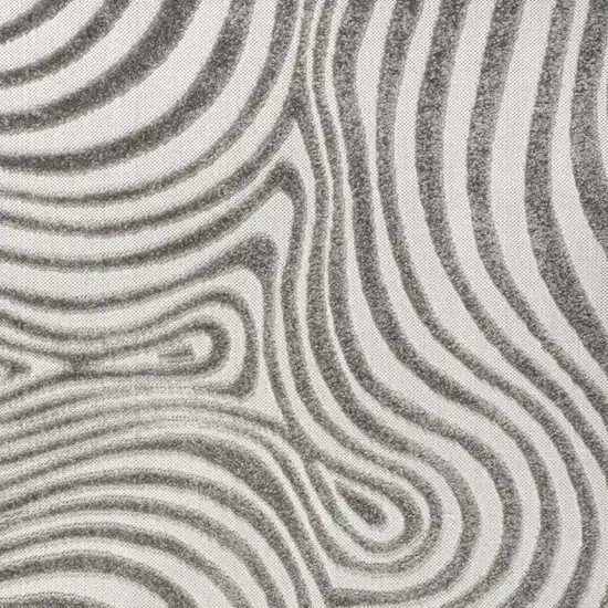 6' Gray And Ivory Square Abstract Indoor Outdoor Area Rug Photo 3