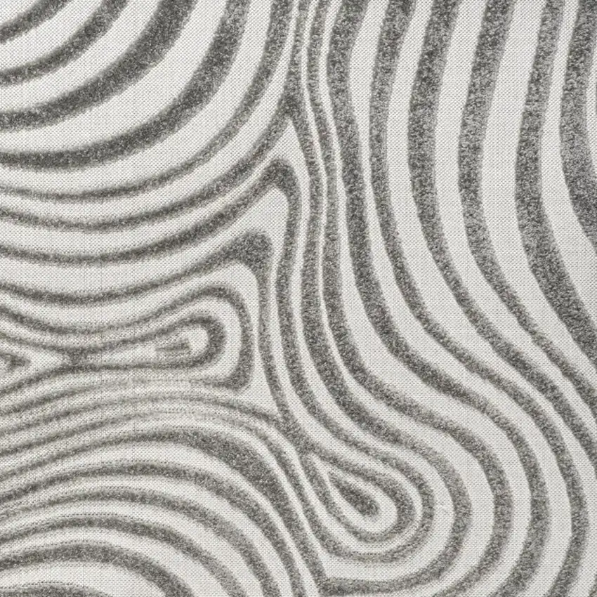 6' Gray And Ivory Square Abstract Indoor Outdoor Area Rug Photo 3