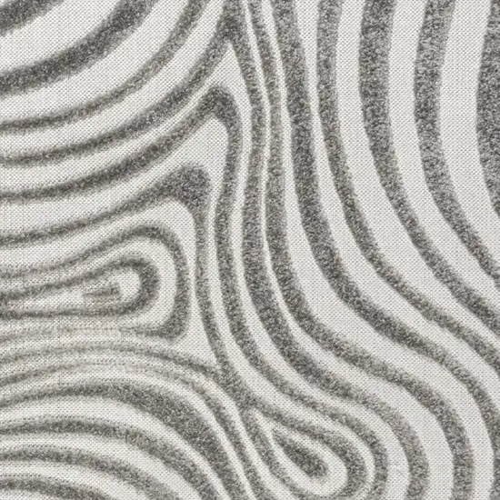 7' Gray And Ivory Square Abstract Indoor Outdoor Area Rug Photo 2