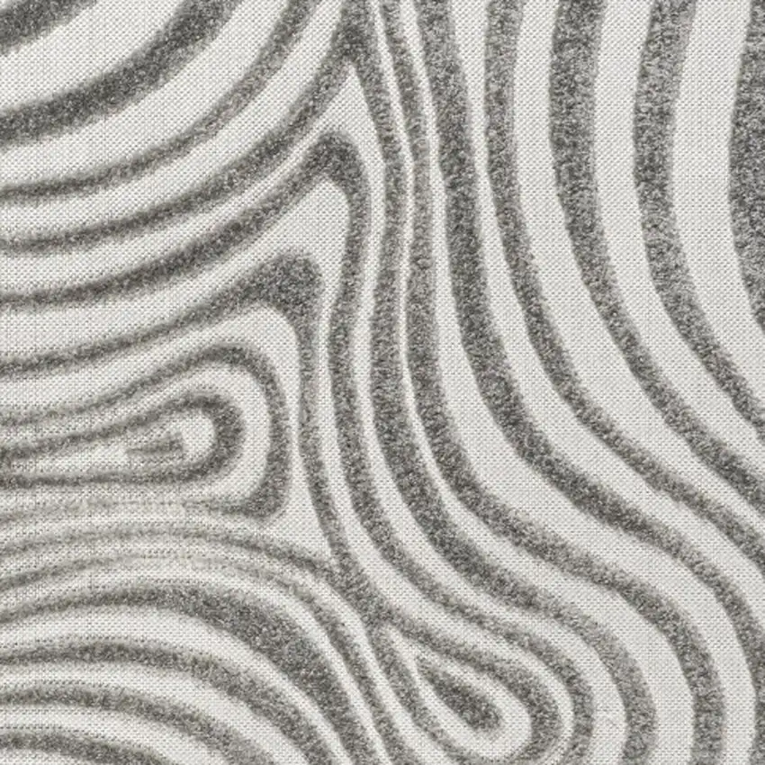 7' Gray And Ivory Square Abstract Indoor Outdoor Area Rug Photo 2