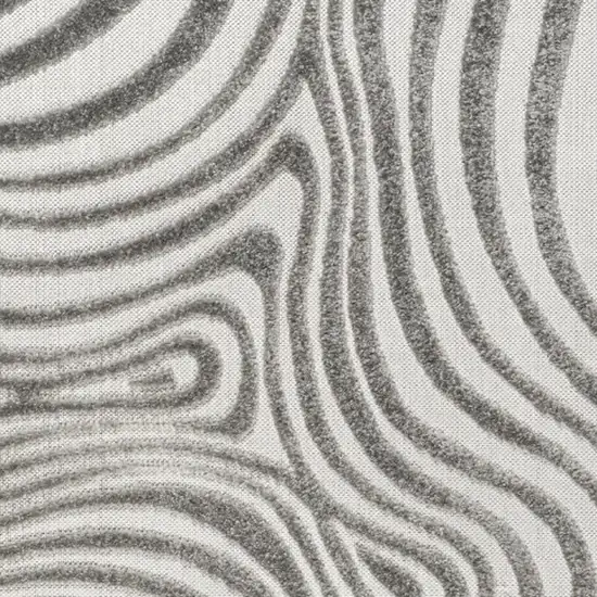8' Gray And Ivory Square Abstract Indoor Outdoor Area Rug Photo 2