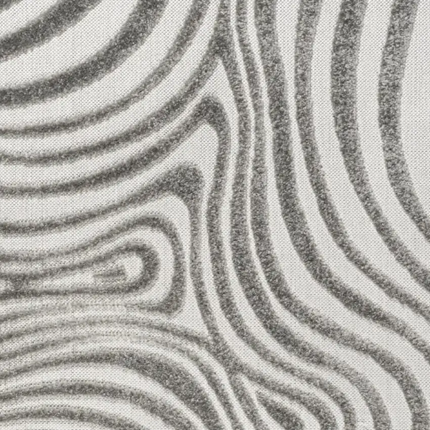 8' Gray And Ivory Square Abstract Indoor Outdoor Area Rug Photo 2