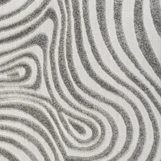 9' Gray And Ivory Square Abstract Indoor Outdoor Area Rug Photo 2