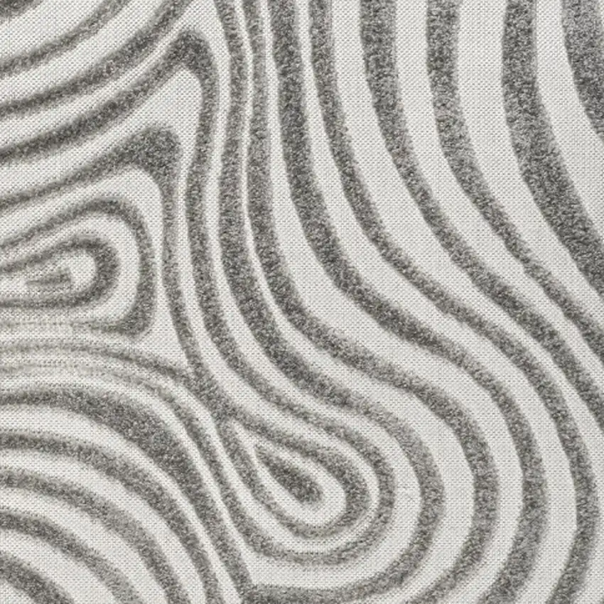 9' Gray And Ivory Square Abstract Indoor Outdoor Area Rug Photo 2