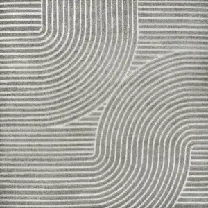 Photo of 5' Gray And Ivory Square Striped Indoor Outdoor Area Rug