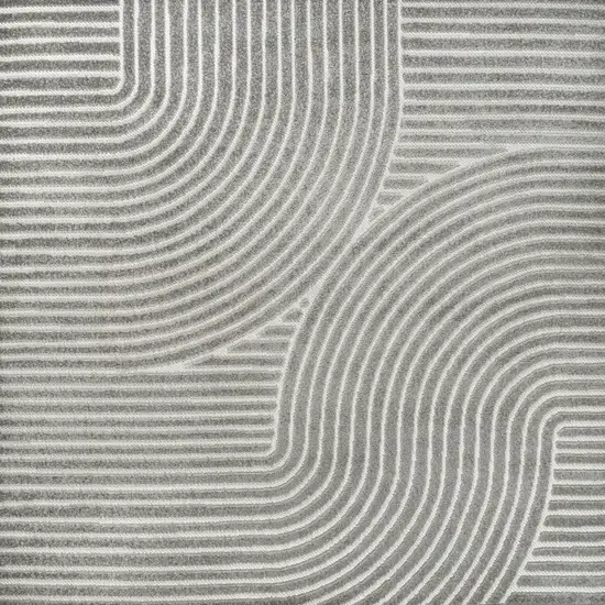 5' Gray And Ivory Square Striped Indoor Outdoor Area Rug Photo 1