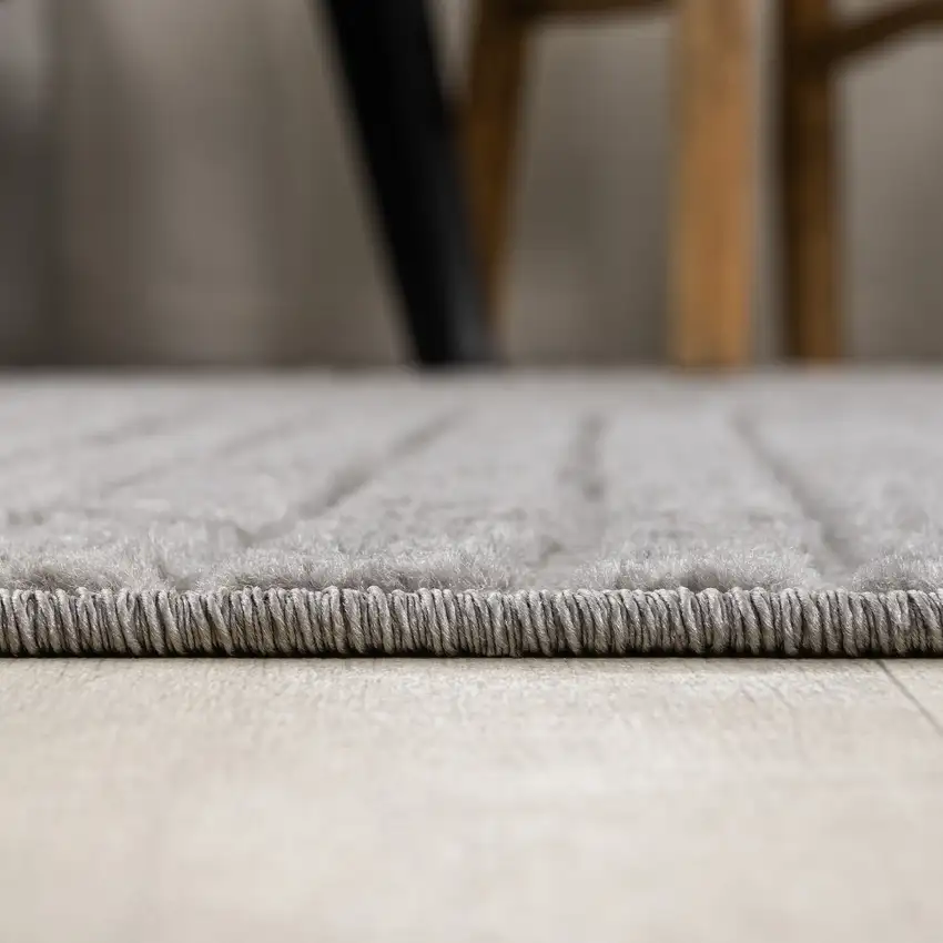 5' Gray And Ivory Square Striped Indoor Outdoor Area Rug Photo 7