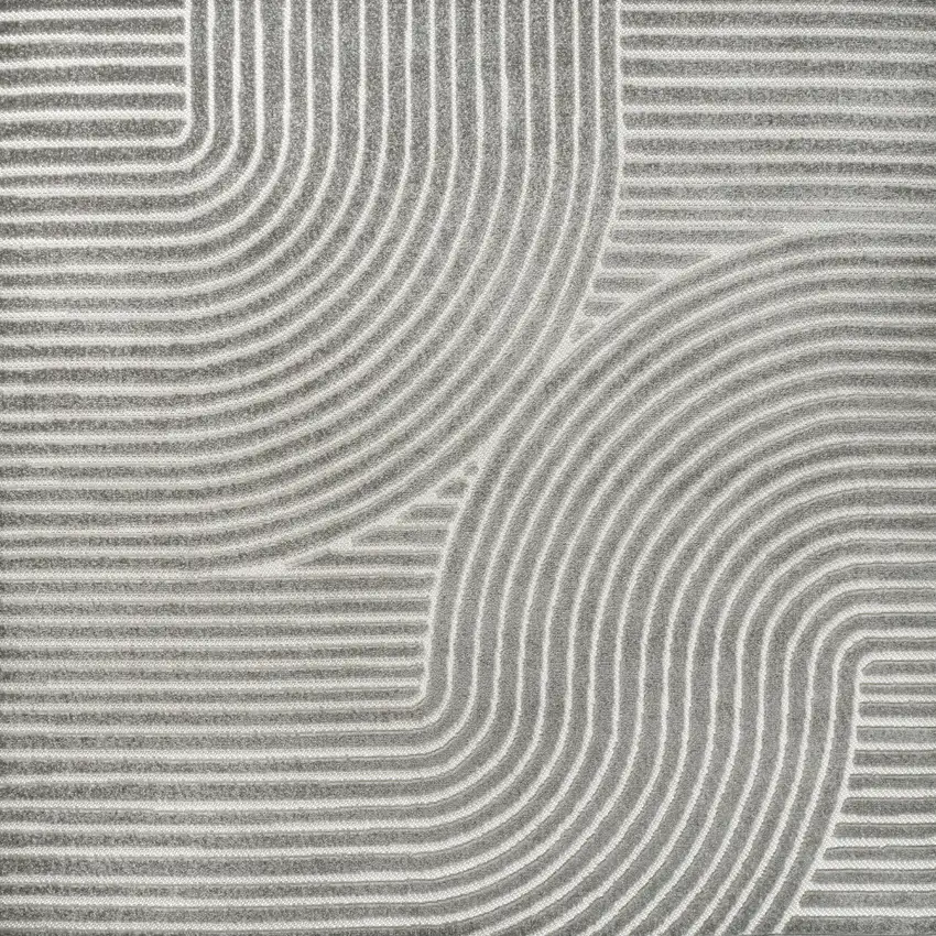 6' Gray And Ivory Square Striped Indoor Outdoor Area Rug Photo 1