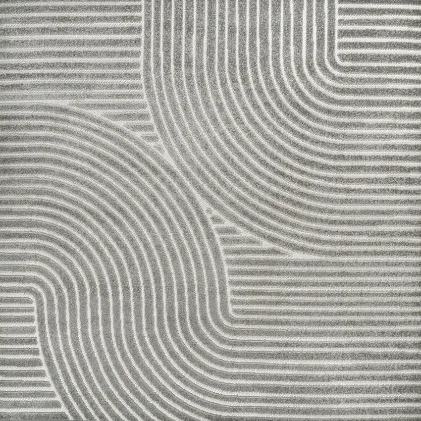 6' Gray And Ivory Square Striped Indoor Outdoor Area Rug Photo 3