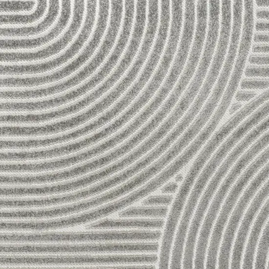 7' Gray And Ivory Square Striped Indoor Outdoor Area Rug Photo 2