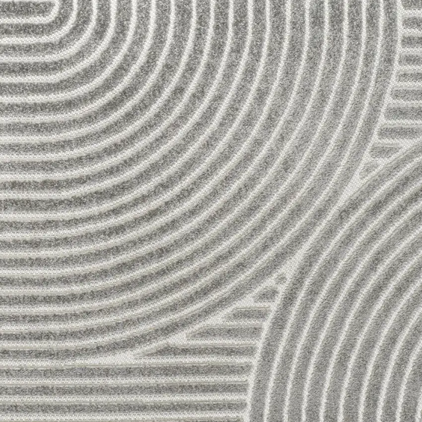 7' Gray And Ivory Square Striped Indoor Outdoor Area Rug Photo 2