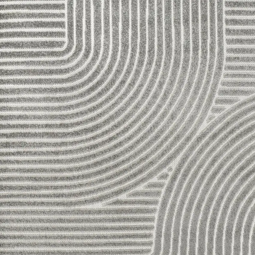 8' Gray And Ivory Square Striped Indoor Outdoor Area Rug Photo 3
