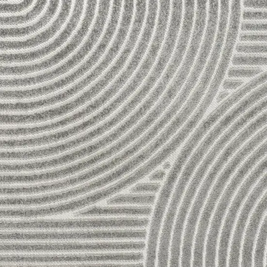 8' Gray And Ivory Square Striped Indoor Outdoor Area Rug Photo 2