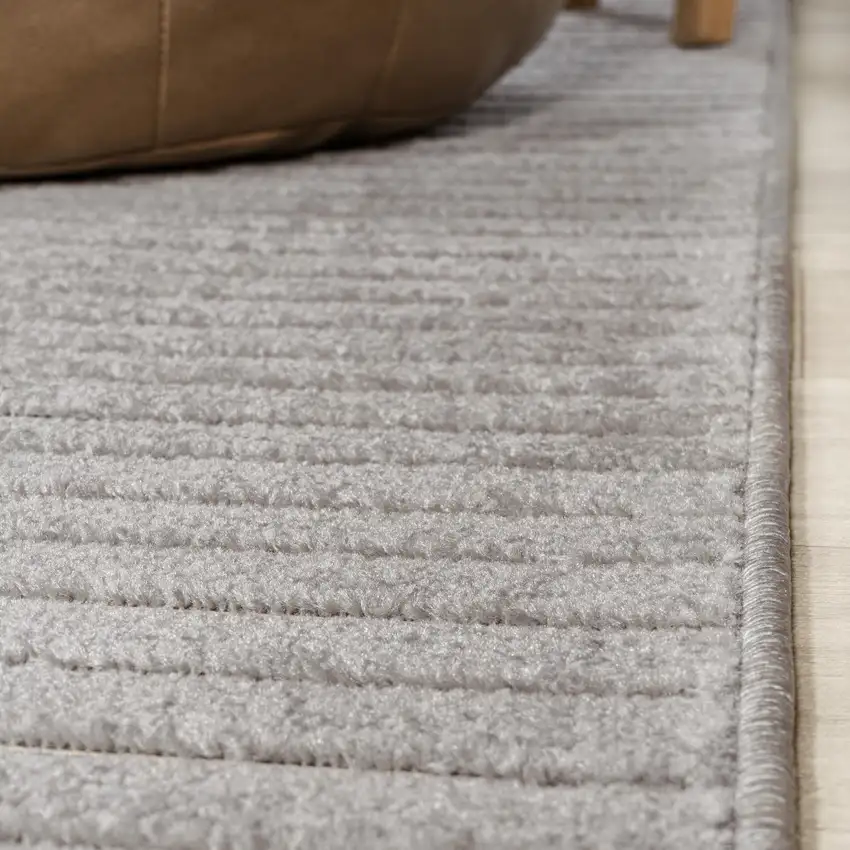 8' Gray And Ivory Square Striped Indoor Outdoor Area Rug Photo 9