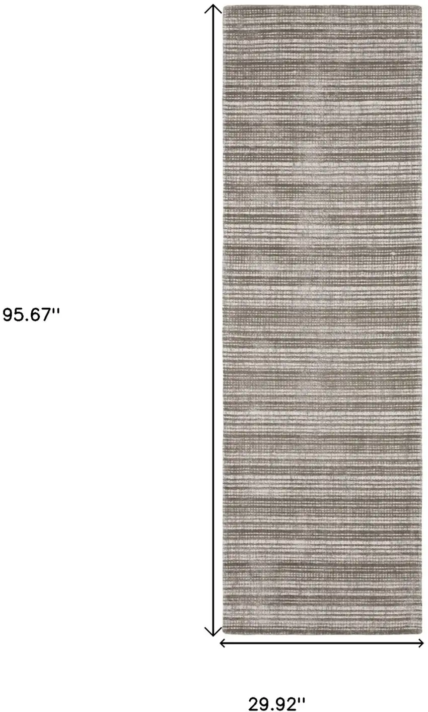 8' Gray And Ivory Striped Hand Tufted Runner Rug Photo 3