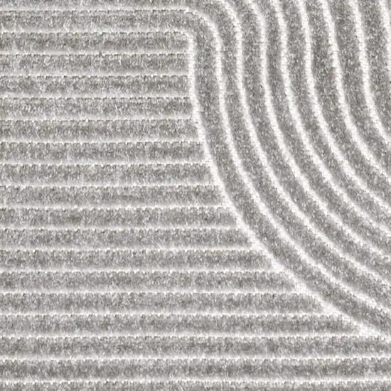 10' Gray And Ivory Striped Indoor Outdoor Runner Rug Photo 3