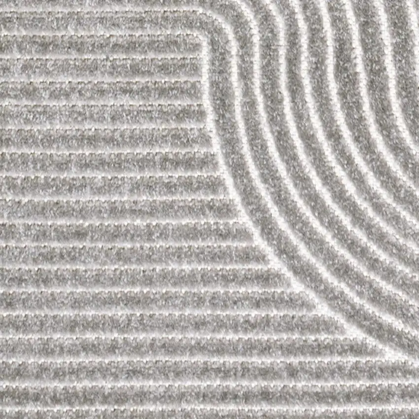 10' Gray And Ivory Striped Indoor Outdoor Runner Rug Photo 3