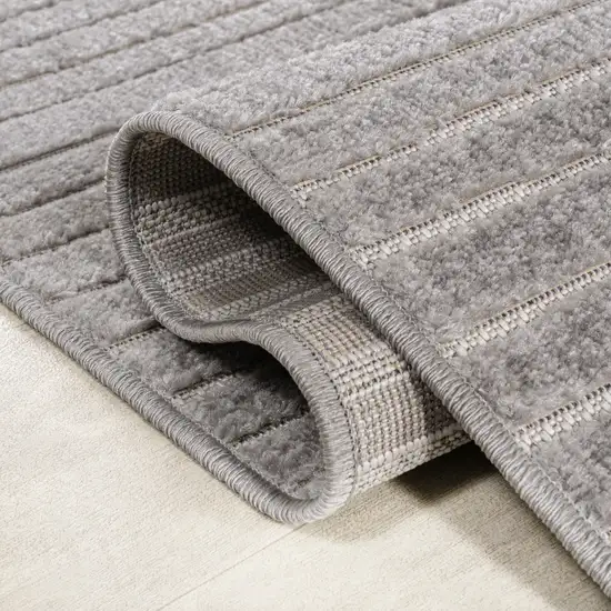 10' Gray And Ivory Striped Indoor Outdoor Runner Rug Photo 9