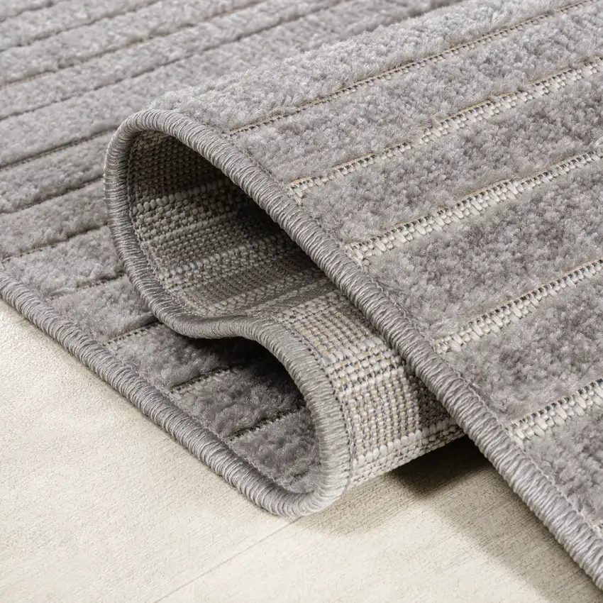 10' Gray And Ivory Striped Indoor Outdoor Runner Rug Photo 9