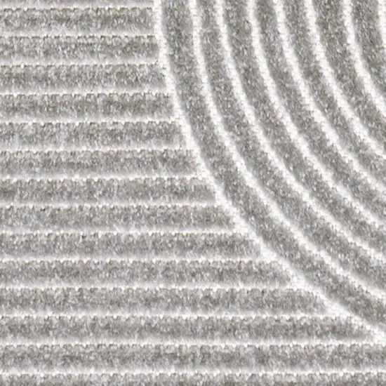 10' Gray And Ivory Striped Indoor Outdoor Runner Rug Photo 2