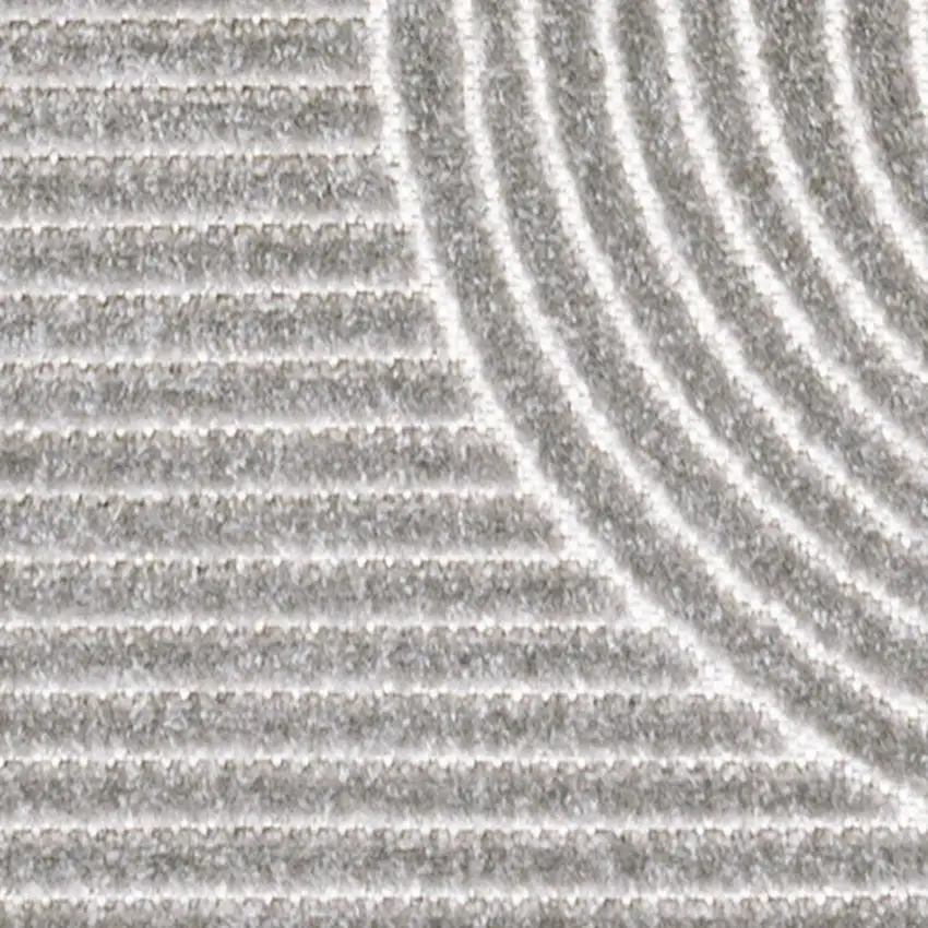 10' Gray And Ivory Striped Indoor Outdoor Runner Rug Photo 2