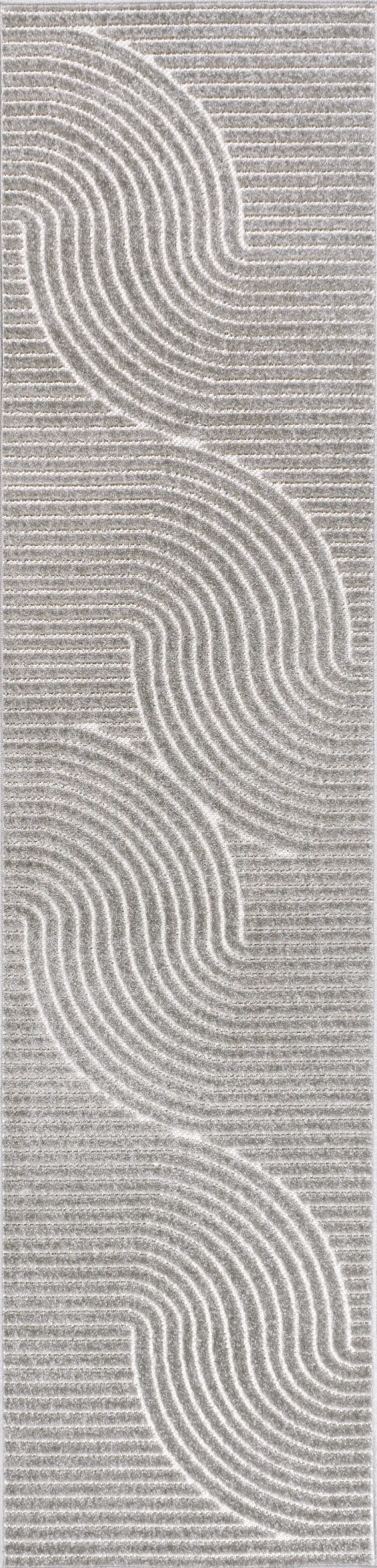 10' Gray And Ivory Striped Indoor Outdoor Runner Rug Photo 1
